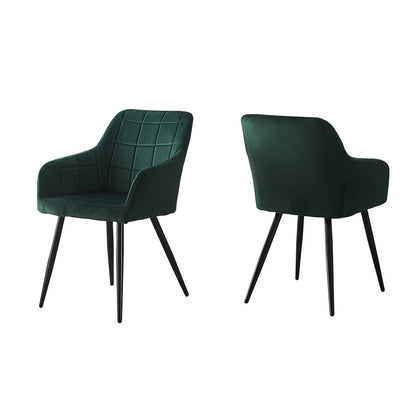 2X Green Dining Chairs Velvet Fabric Armchairs ＆ Metal Legs Kitchen Modern