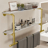 Industrial Pipe Clothes Rail Wall Mounted Garment Rack with 2Tier Shelves