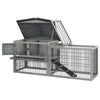 Wooden Rabbit Hutch with Run, Asphalt Roof, Pull-Out Tray, Ramp, Grey