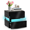 LED Bedside Table RGB High Gloss Nightstand 2 Drawers Side Table Storage Cabinet