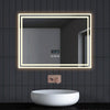 Bathroom LED Mirror Illuminated Demister Touch Bluetooth Clock 3 light Colors