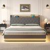 Upholstered Ottoman Bed, 5ft King Bed Frame with Storage, LED, USB Linen Grey