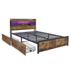 4ft6 Double Bed Frame Metal Slatted Bed Platform with Headboard & Storage Drawer