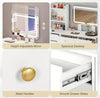 Modern White Glam vanity Table with Adjustable Mirror, Shelf & 6 Drawers