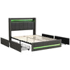 Upholstered Bed Frame Double Bed LED Lights with Storage Drawers, Headboard Grey