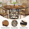 120cm Round Dining Table for 4 People, Rustic Dining Room Table with Metal Base