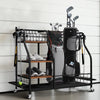 Multifunctional Rolling Golf Bag Stand Metal Storage Rack With Wheels & Shelves