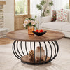 39.4'' Round Coffee Table, Industrial 2-Tier Circle Accent Table with Storage