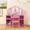 Toddler Vanity Table and Chair Set Princess Makeup Vanity Set-Pink