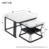 Square Nesting Coffee Table Metal Stacking Side Tables Set Marble-Look White