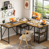 Flamaker 150CM Reversible L Shaped Desk with Shelves Industrial Corner Desk