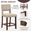 2 Pcs Linen Counter Height Bar Stool Chair Set w/ Hollowed Back Rubber Wood Legs