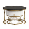 Nesting Coffee Tables Set of 2 Marble Look Tabletop Side End Tables With Drawer