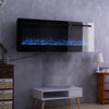 Black Glossy Tempered Glass Panel Electric Fireplace Inset/Wall Mounted/12 Flame
