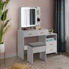 4 Drawers White Dressing Table Set Makeup Desk with Mirror Stool Shelf Storage