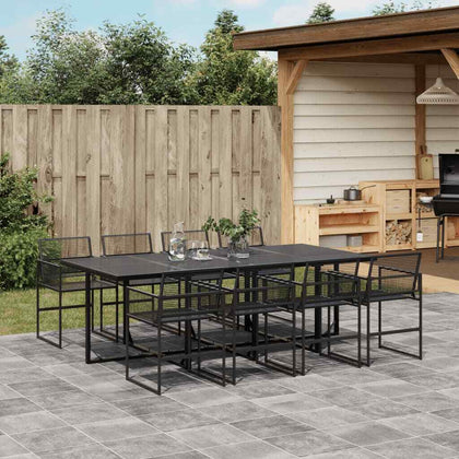 9 Piece Garden Dining Set Black Poly Rattan B0M6