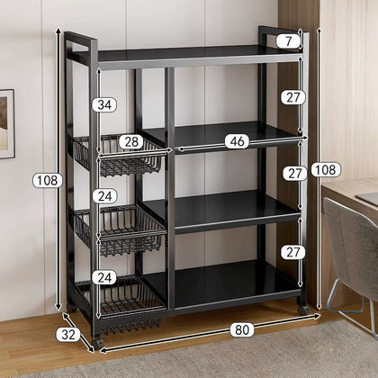 4 Tier Kitchen Basket Storage Trolley Rack Fruit Vegetable Organiser Shelf Black