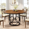120cm Round Dining Table for 4 People, Rustic Dining Room Table with Metal Base