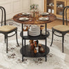 80cm Round Dining Table with Storage Metal Frame 3-Tier Kitchen Table Brown