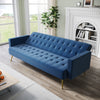 Modern Luxury Velvet Sofa Bed Blue 3 Seater Nonwoven Contrast Gold Metal Legs