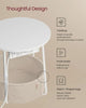 White Bedside Table with Basket & Cubby End Side Table w/ Charging Station