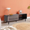 Slatted Sliding Door TV Cabinet Stand Entertainment Center Media Console Storage