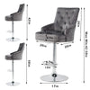 Grey Velvet Bar Stool Lion Knocker Chrome Base Quilted Deep Button Swivel Chair