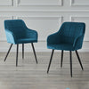 Pair of Blue Velvet Dining Chairs with Arm rest Kitchen Dining Room Chairs
