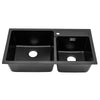 Black Composite Kitchen Sink with Waste Plug Kit Deep Bowls Undermount Dual Bowl