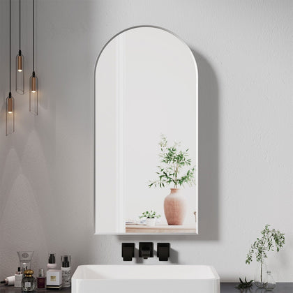 Arched Bathroom Mirror Cabinet Metal Framed Premium Silver Wall Mounted Storage