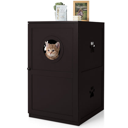 2-Tier Cat House Indoor Pet Crate Litter Box Enclosure Side Storage Cabinet