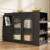 Multifunctional Storage Cabinet Kitchen Island with 360°Rotating Bar Table Black