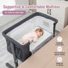 3-in-1 Baby Bedside Bassinet w/Safety Strap & Storage Bag-Grey