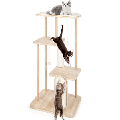 126 cm Tall Solid Wood Cat Tree Home 4-Tier Large Cat Tower w/Beech Post