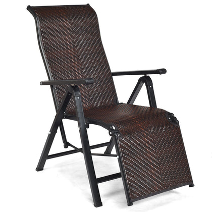 Adjustable Folding Reclining Rattan Chair Portable Chaise Lounge Chair
