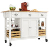 ROLLING KITCHEN ISLAND STORAGE TROLLEY CABINET WITH LARGE WOOD TOP, 3 DRAWERS