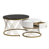 Marble Look Nesting Coffee Table with 1 drawer, Black and White