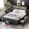 4ft6 Double Bed Frame with LED Upholstered Headboard 4 Underbed Storage Drawers