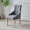 2pcs Dark Grey Fabric Dining Chairs Button-Tufted Upholstered Solid Wood Legs