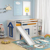 Single Size Farmhouse Loft Bed Frame with Storage Space & Ladder-Blue