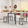 3 PCS Dining Table Set Dining Table & 2 Benches Kitchen Space-Saving Furniture