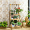 3Tier Bamboo Plant Stand Ladder Garden Rack Folding Display Hanging Shelf