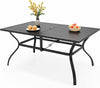Metal Garden Dining Table Outdoor Patio Table w/Umbrella Hole for 6-8 Person