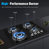 OYAJIA 60cm Black 4 Burner Gas On Glass Hob With Cast Iron Pan Stands