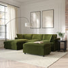 Green Velvet L Shaped Sofa 3 Seater Left Hand Facing Saddle Arms Modern Style