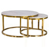 Glossy Round Nesting Coffee Table Set of 2 Solid Marble White Side End Tables