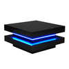 Coffee Table Black, Rotating Top & USB Powered App-Controlled LED, 70x70x36cm