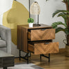 Two-Drawer Herringbone Bedside Table Home Cabinet Bedroom Storage Brown