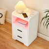 Bedside Table LED Light Nightstand High Gloss 2 Drawers USB Port Power Plug