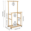 Natural Bamboo Clothes Rack Thicken Double Rod Rolling Garment Organizer w/Wheel